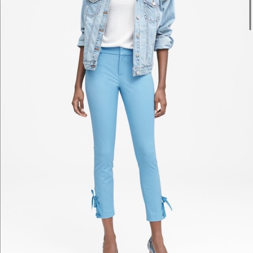 Women's Blue Sloan Skinny-fit Lace-up Hem Pant